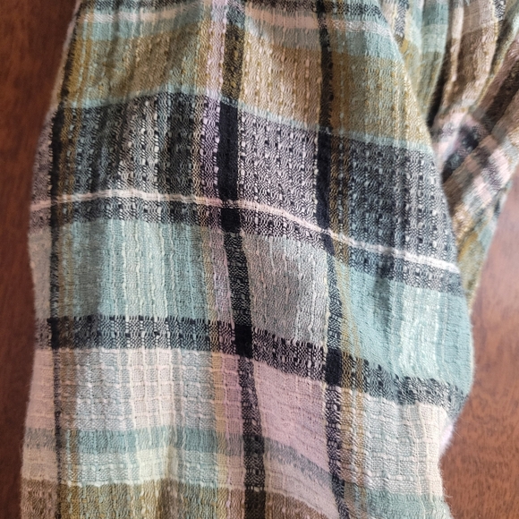 Free People Teagan Plaid Puff Sleeve Top in Teal Combo size Medium - Picture 8 of 8